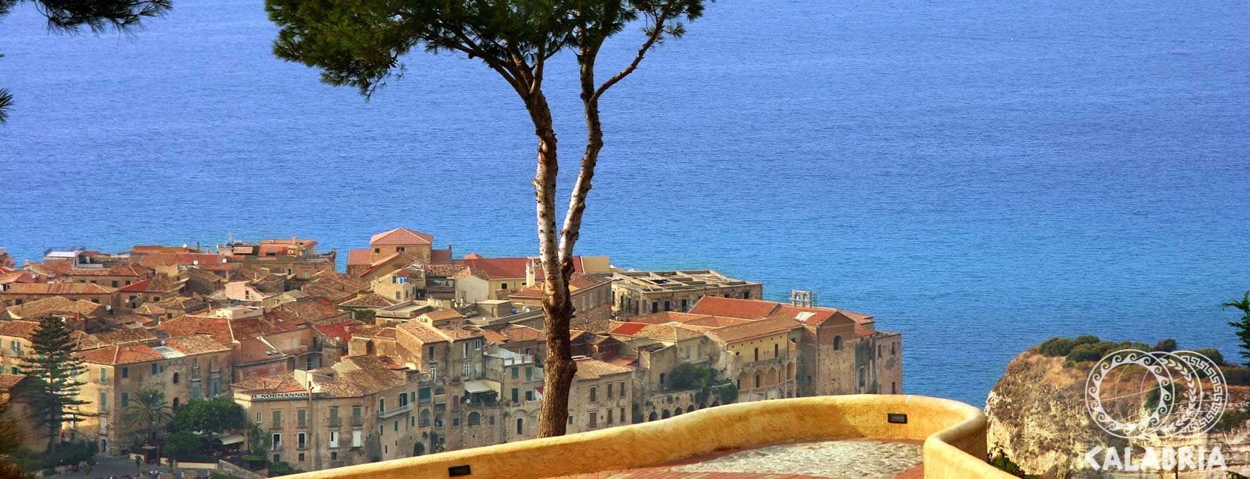Ein Blick auf ein charmantes Dorf am Meer, umgeben von blauem Wasser und grünen Bäumen.